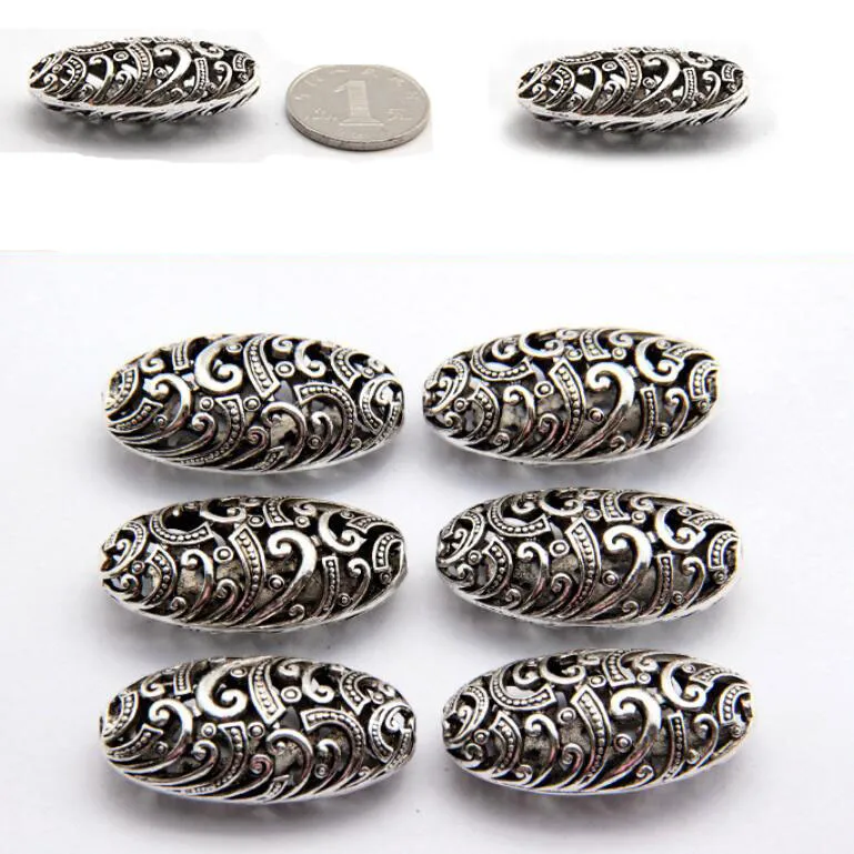 Antique Silver Oval Hollow Spacer DIY Handmade Material Dadwz086 Przekładki