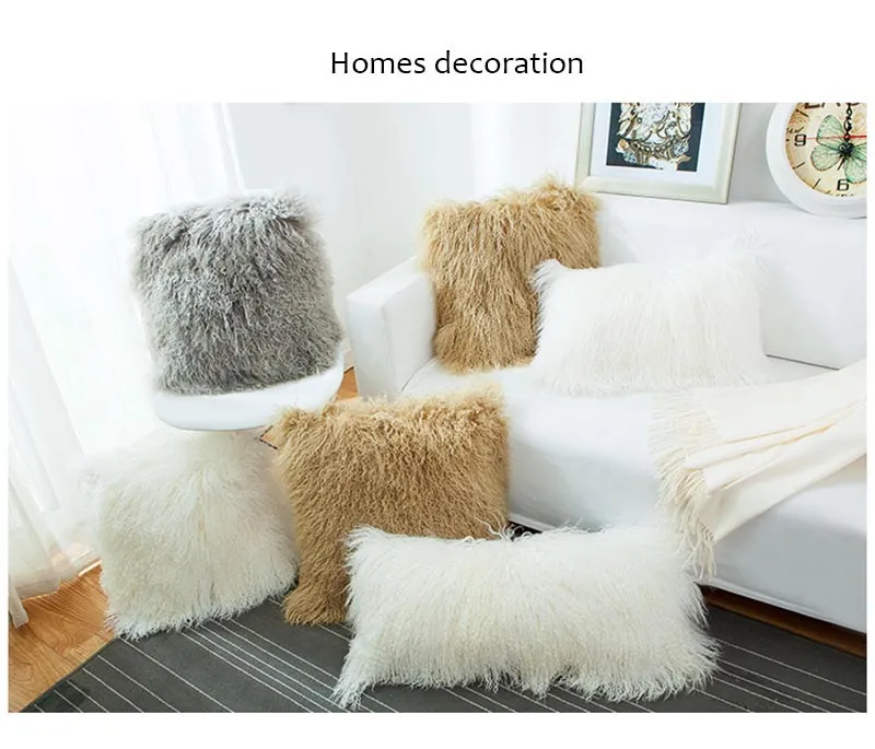Softex Mongolian Lamb Fur Pillow Case High Quality Natural Cushion Cover With Fluffy Texture By