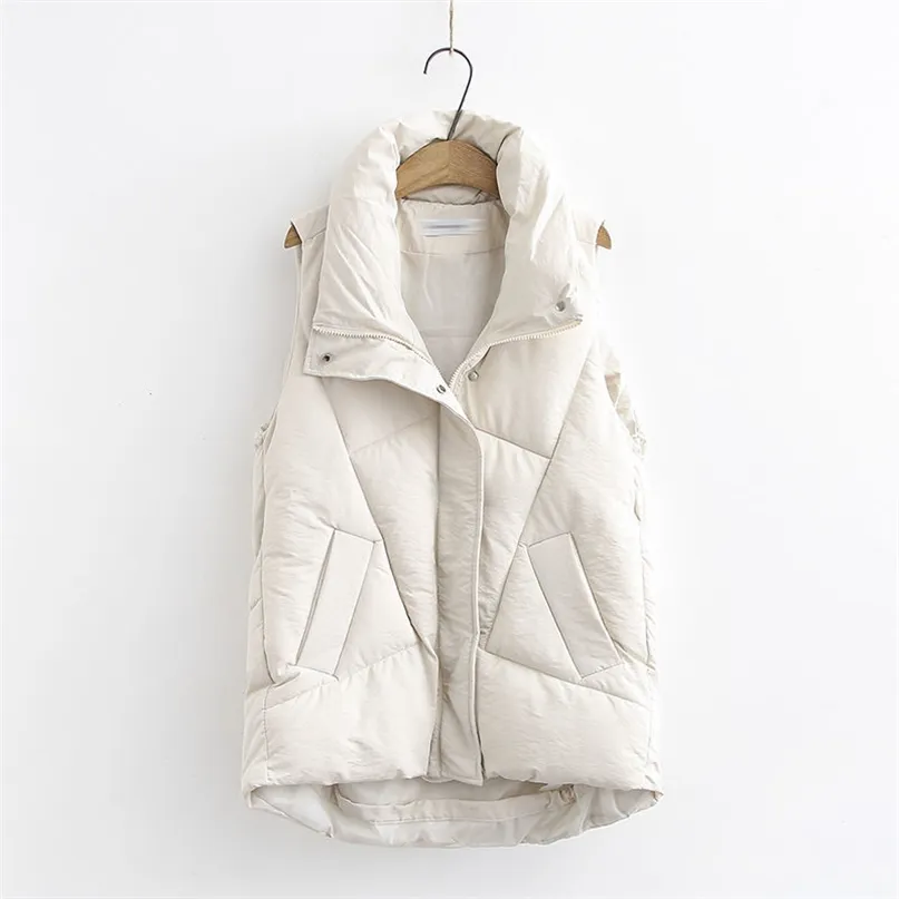 Chaleco de algodón de invierno de talla grande para mujer, chaqueta sin mangas informal que combina con todo, chaleco largo cálido para el cuerpo 211120