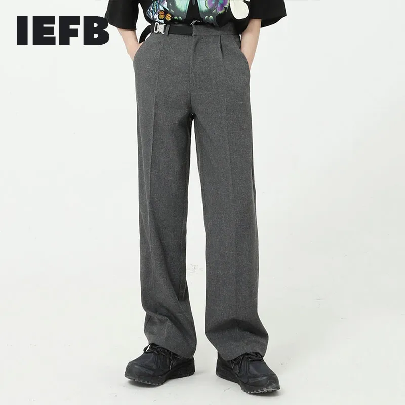 IEFB Men's Spring Summer Suit Pants Causal Straight Metal Buckle Slim Fit Business Trousers Black Grey Clothes 9Y6151 210524