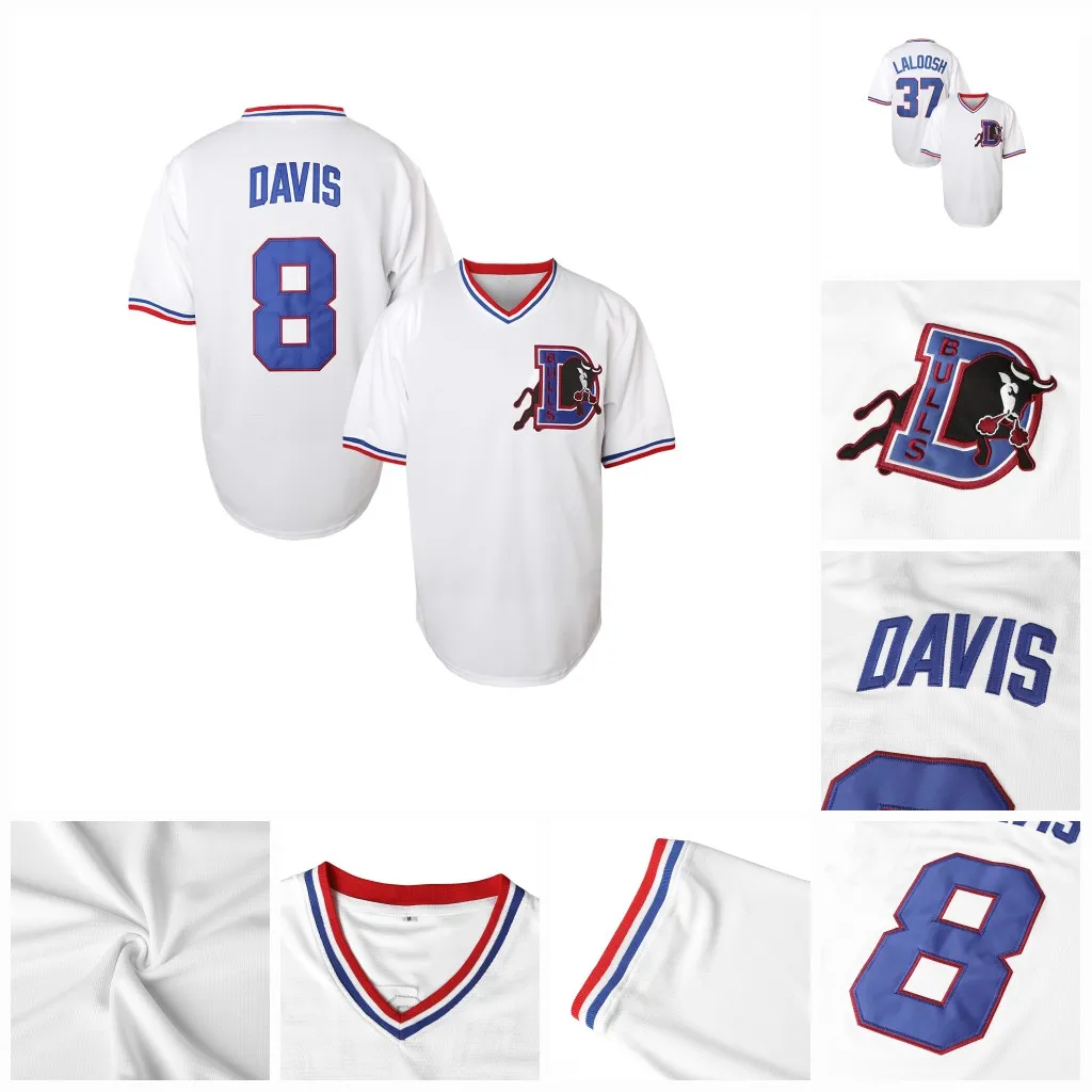 Mens Bull Durham 8 Crash Davis 37 Nuke' LaLoosh Baseball Jersey Double Stitched Name and Number High Quailty IN STOCK Fast Shipping