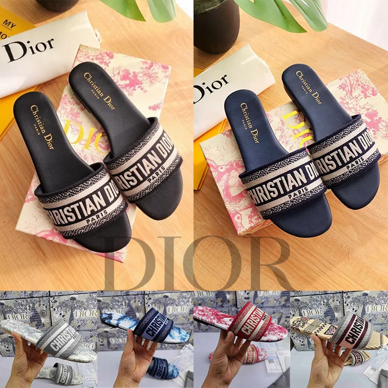 Women Sandals Slippers Christian Dior Embroidery Designers Slides Sandal Flip  Flops Striped Beach Leather Rubber Flower Slipper Loafers With Box From  Footlockersale7, $191.64 | DHgate.Com