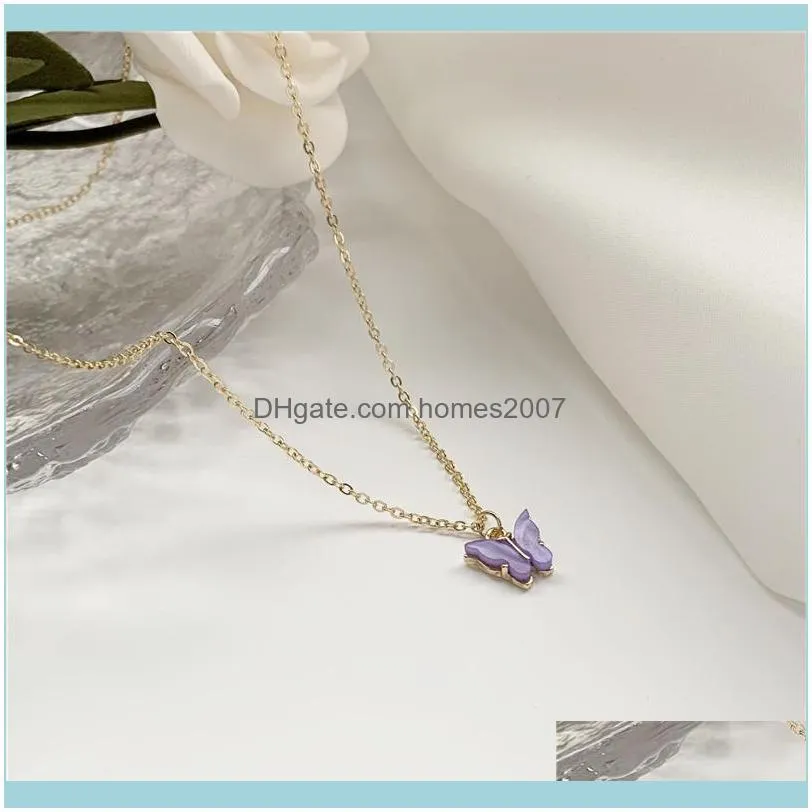 Small And Pure  Purple Butterfly Necklace Female Ins Temperament Contracted Collarbone Chain Sweet Girl Chains