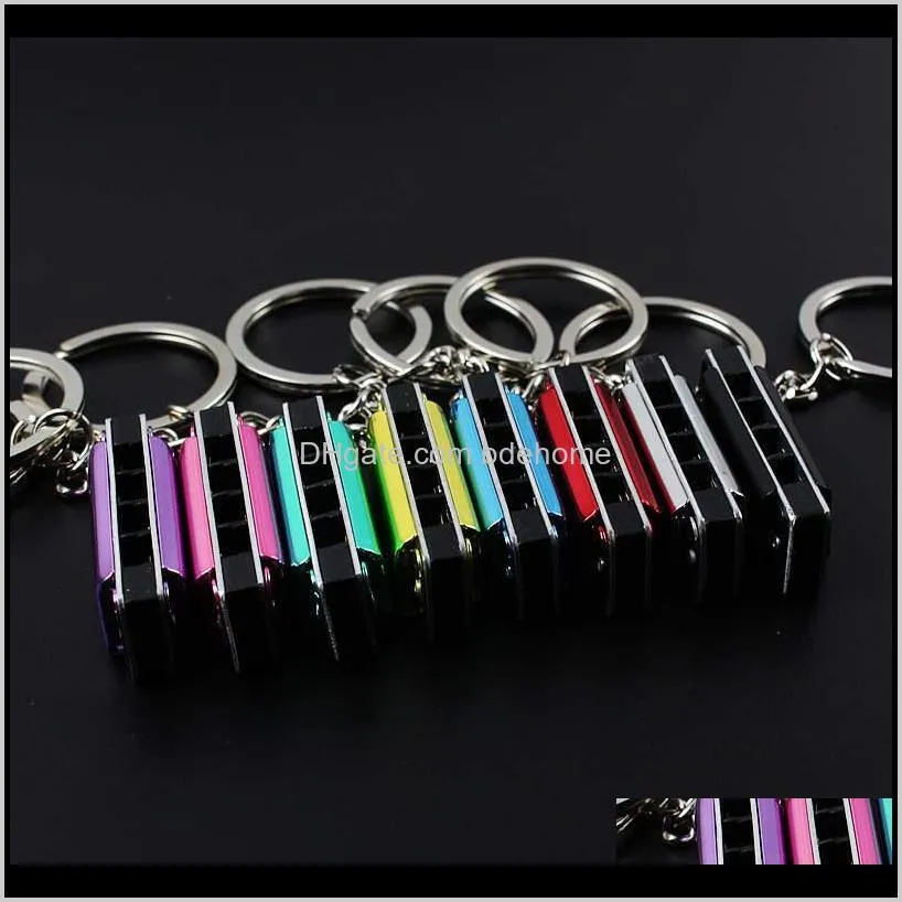 metal 4 holes mini harmonica keychain children toy`s keyring kid`s gifts key chain bags mobile key rings