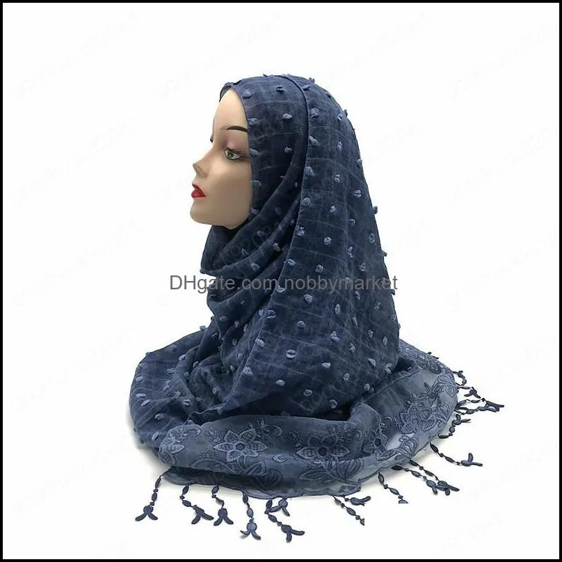 Flocked Bubble Cotton Scarf Hijabs for Muslim Women Solid Color Breathable Islamic Headscarf Arab Head Scarves 200*80CM