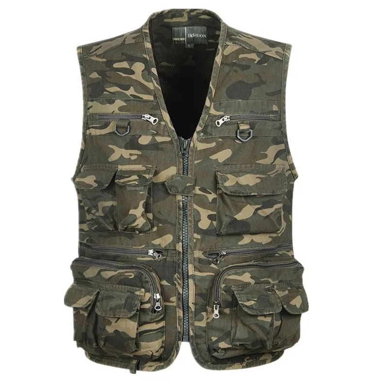 Unloading Tactical Vest Camo Coat Fashion Men Summer Waistcoat Mesh Work Sleeveless Jacket Tool Many Pocket Camouflage Vest Male 210518