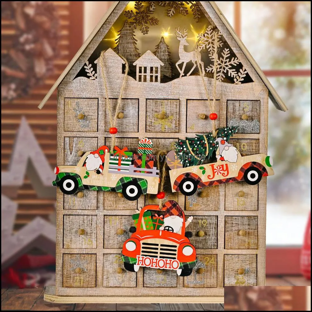 Christmas Tree Hanging Ornaments Wooden Car Pendant New Year Gifts Xmas Accessories Home Decorations KDJK2109