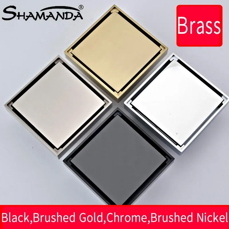 Other Bath & Toilet Supplies Bathroom Tile Insert Floor Drain Brass Square Black Brushed Gold Invisible Waste Grates Shower Strainers