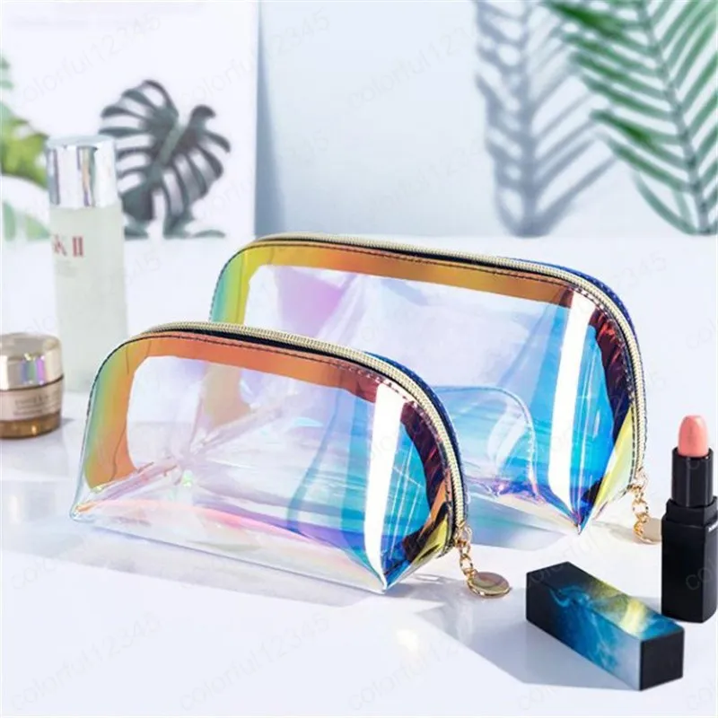 Waterproof Dream Colorful Bling Bling Holographic Beauty Organizer Pouch Clear Iridescent Clutch Makeup TPU Shell Cosmetic Bags