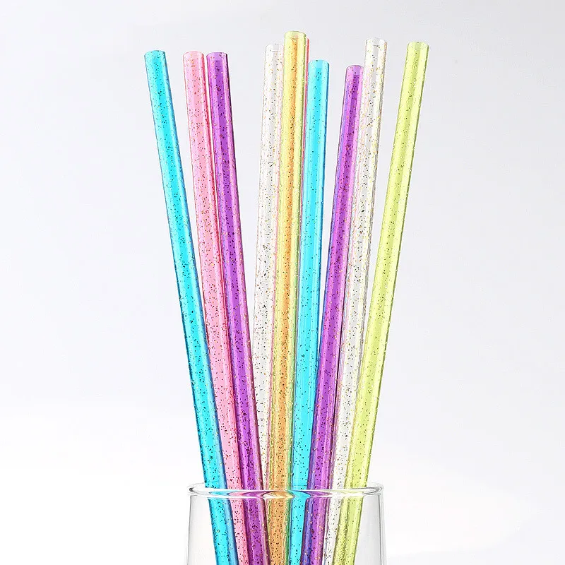 Plastic Reusable Drinking Straw Glitter Straws for Cups Food Grade  7.3*260mm PP Straight Durable