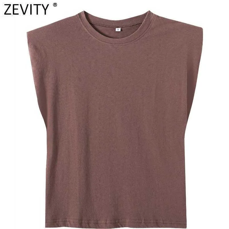 Zevity 여름 여성 캔디 색상 어깨 패드 캐주얼 조끼 티셔츠 여성 기본 솔리드 민소매 세련된 루스 탑스 T690 210603