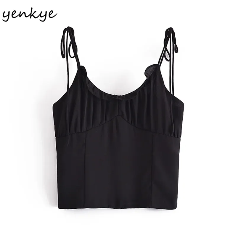 Vintage Black Sexy Cami Top Women Holiday Summer Crop Female Casual Chiffon s 210514