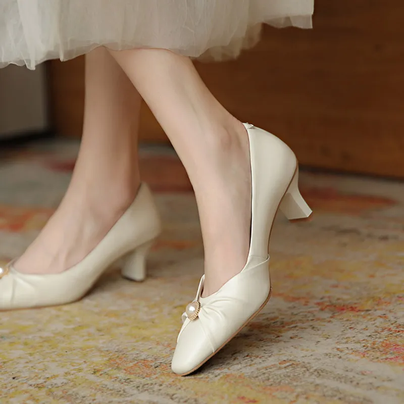 Плюс размер 34-43 женские насосы насос на ношеные носки обувь высокие каблуки лодочные туфли жемчуг свадебные туфли свадебные OL Office Lady Shoe 9111n