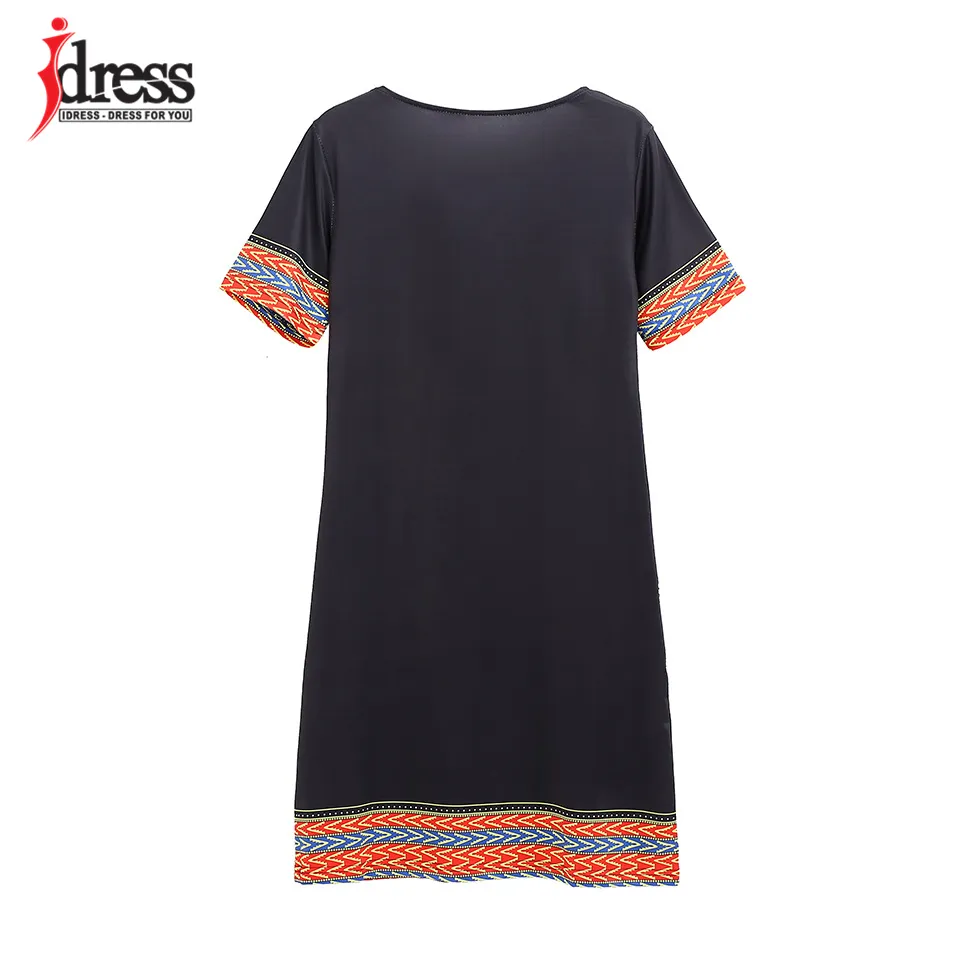 IDress S-XXXL Plus Size Sexy Casual Summer Dress Women Short Sleeve Party Dresses Black Vintage Traditional Printed Dresses (13)