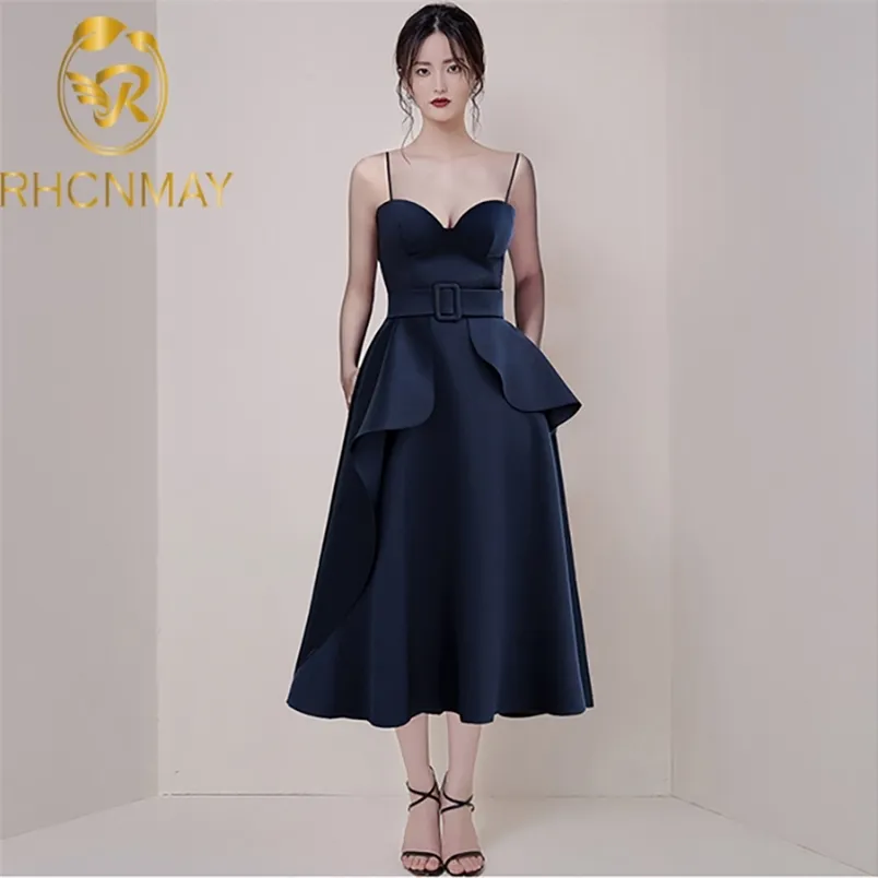 Spaghetti Strap Summer Dress Womens Ruffle Midi Party Gown Strapless Belt  Dress From Long005