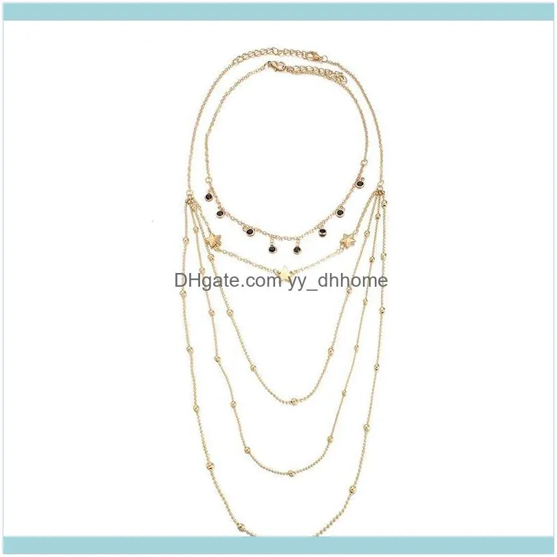 Layers Gold Color Choker Necklace For Women Stars Black Bead Pendant Chain Necklaces & Pendants Velvet Chokers Fashion Jewelry