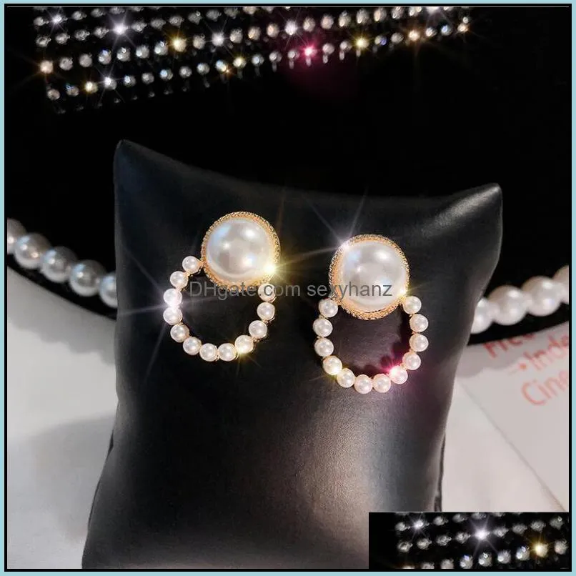 S1183 Hot Fashion Jewelry S925 Silver Post Earrings Vintage Faux Pearl Circle Stud Earrings