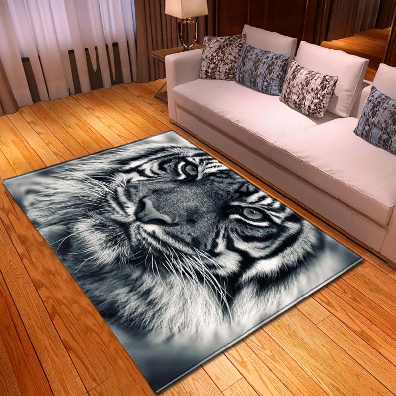 Tapis dessin animé enfant tigre Lion impression 3D pour salon chambre  petits tapis flanelle douce antidérapant enfants ramper tapis de sol