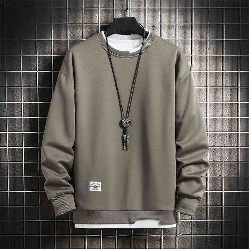 Mens Casual Sweatshirts Hoodie Men Fake Two Pieces Multi Color O-Neck Fashion Harajuku Style Male Sweatshirt 210818