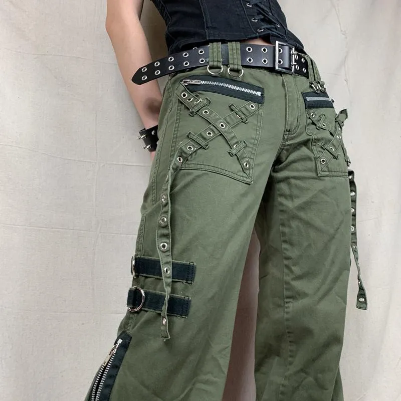 Y2K Grunge Low Waist Cargo Pants: Women's Zipper Pockets, Korean