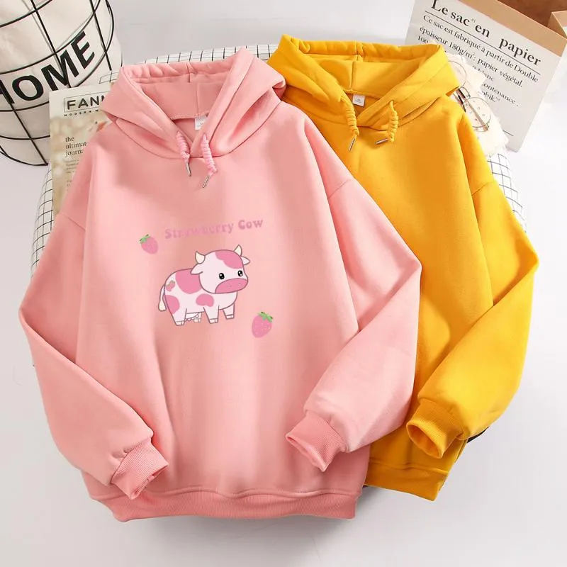 Sudadera Con Capucha Kawaii Con Estampado De Vaca Jersey Informal