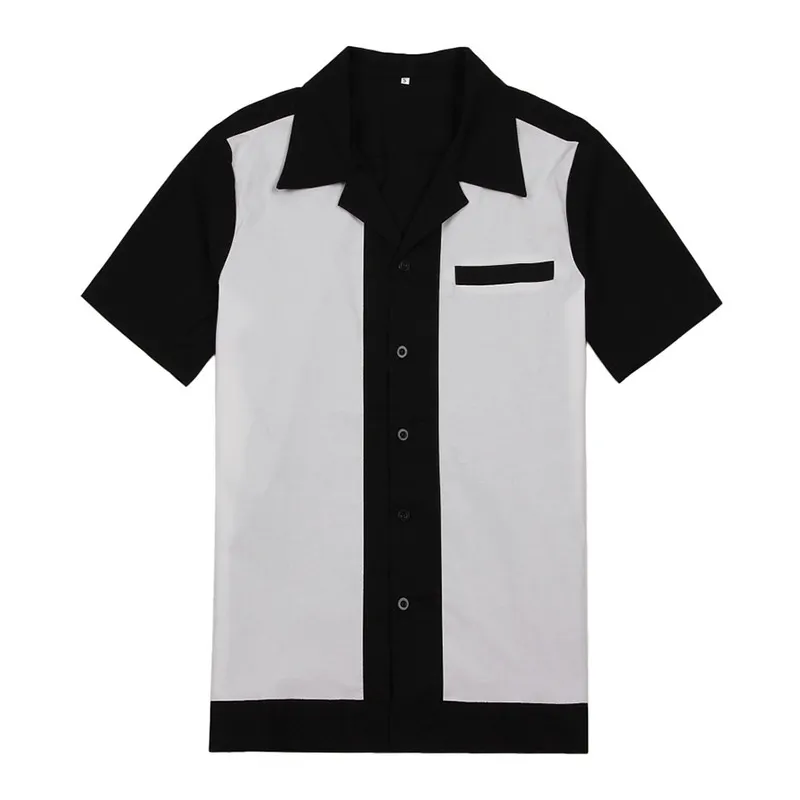 Camicie eleganti da uomo casual Camicie a maniche corte Camiseta Retro Hombre Camicia button-down da bowling Camicie da uomo patchwork Regular Fit 210323