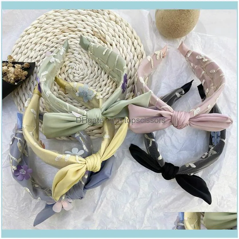 Cute Mesh Lace Flowers Hair Bands Fashion Trend Bow-knot Fabric Headbands For Women Classic Hoop Bezel Wholesale1