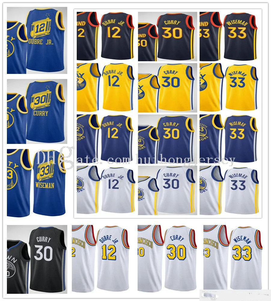 2020-21 New Men Women Kids Youth Kelly 12 Oubre Jr. James 33 Wiseman Stephen 30 Curry Jerseys 농구 City Navy Black Yellow Blue White