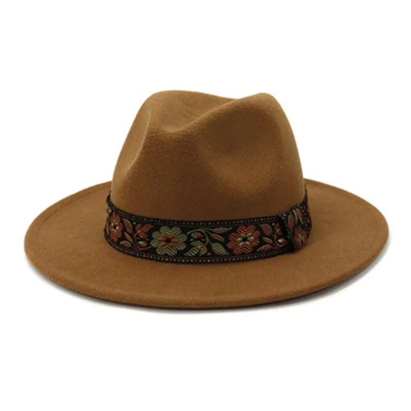 fedora kvinnor hattar solid band blomma eleganta kvinnor hattar jazz mössor utomhus solid elegant vit kamel khaki casual formell filt hattar