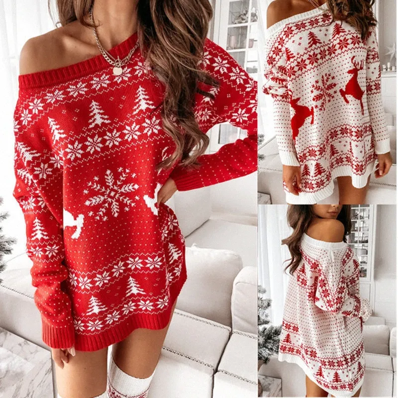 2021 automne hiver nouveau pull en tricot femme souhait européen mme fleur de Noël en vrac tricot robe à manches longues P2TP #