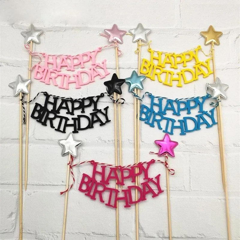 Andra Festliga Party Supplies Table Cake Dekoration Handgjorda Bunting Garland Pennant Flaggor Mini Lycklig Birthday Banner Star Topper Dessert