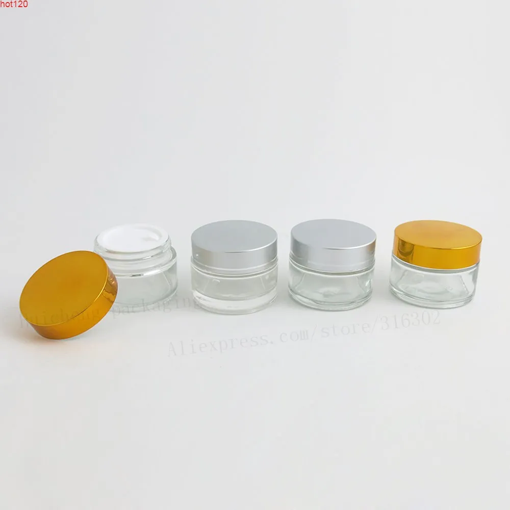 30 x 30g Mini Clear Cream Glass Jar Tom 1oz Kosmetisk Make up Provbehållare Emulsion Refillerbar Pot Silver Gold Lidgood