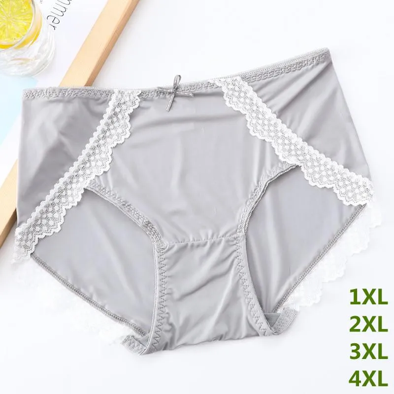 Kvinnors trosor Super Big Size Ice Silk Underwear Plus Ultra-Thin Briefs Knickers Soft Spets Hipster Panty