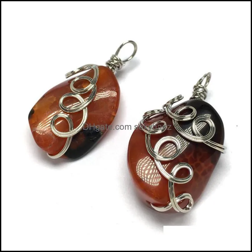 Charms Natural Stone Pendant Irregular Shape Brown Agates Wire Wrap For Jewelry Making DIY Bracelet Necklace Earring Accessories