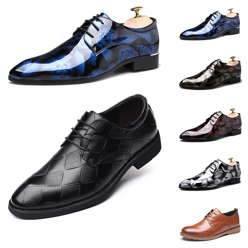 GAI 2022 Heren lederen kledingschoenen Britse afdrukken Navy Bule Black Brow Oxfords Flat Office Party Wedding Ronde neus Maat 5.5-14