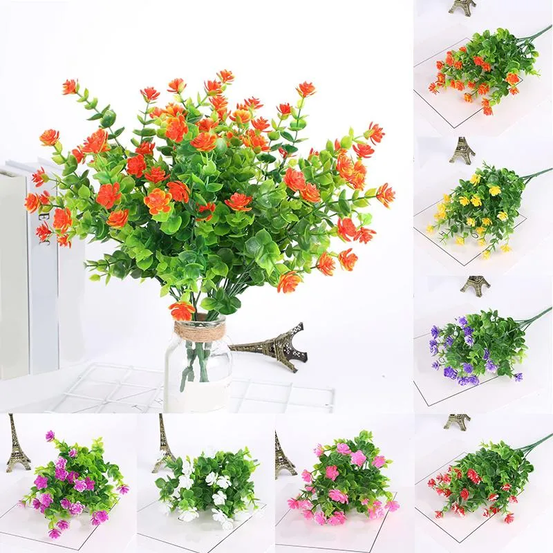 Fleurs décoratives couronnes décoration de la maison feuilles d'eucalyptus fausses plantes camélia Roses en plastique 7 fourchettes belle fausse fleur
