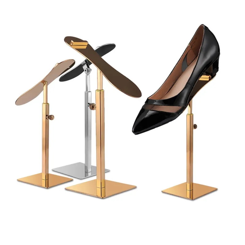 Stainless Steel Silver Gold Rose Gold Adjustable Height Heels Holder Rack Shoes Display Shelf Stand