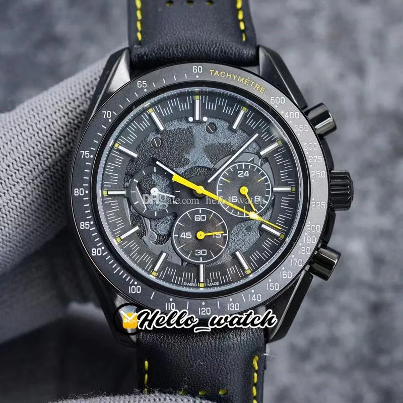 44mm Apollo Commemorative Edition Orologi Dark Side Moon 311.92.44.30.01.001 Cronografo al quarzo Orologio da uomo Cinturino in pelle PVD acciaio nero HWOM Hello_Watch