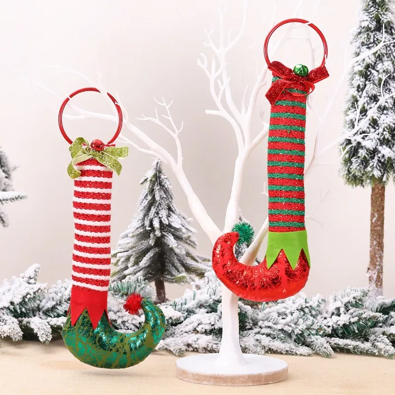 Christmas Decorations Elf Feet Tree Hanging Iron Ring Bells Holiday Home Elf Boots Door Knocker Ornaments w-01006