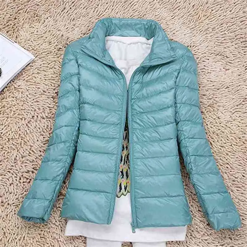 Plus Size Clothing Down Jacket Women Slim Stand Collar Baisc Short White Duck Coat Female Winter Ultra Light Warm Parkas 210525