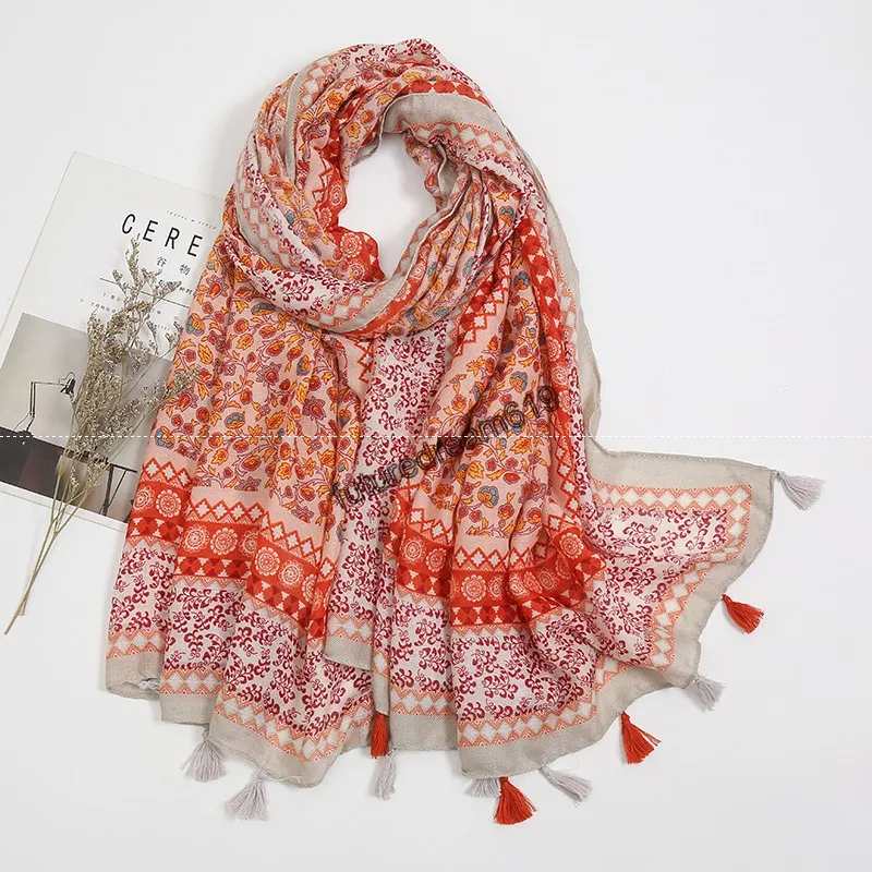 Mode belle boucle florale gland coton Hijab écharpe dame imprimer Pashmina châles et enveloppes étole Hijab musulman 180*90Cm