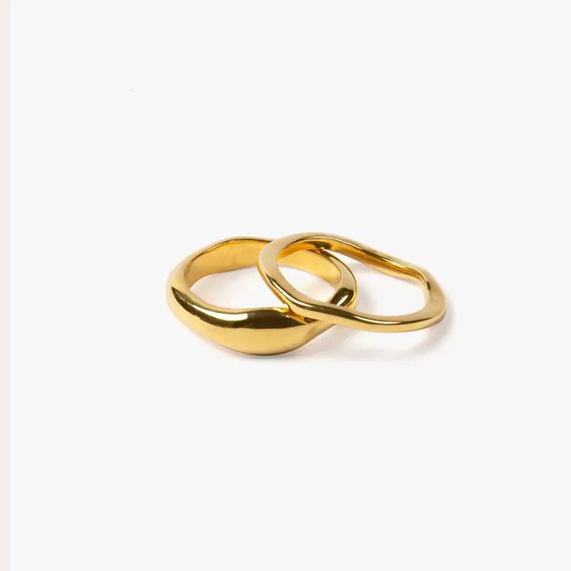 Anel de dedo indicador banhado a ouro simples para casais de camada dupla personalidade retrô fashion