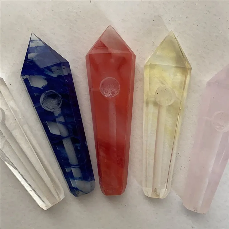 Cristaux de guérison de fumée naturelle Tuyaux en pierre pour fumer Pipe à tabac Gemstone Tower Quartz Point dab outils silicone nectar