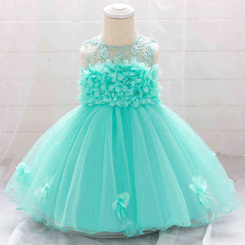 Cute Lace Flower Tulle Christening Princess Toddler Birthday Party Baby Girl Ball Gown Dress Newborn Children Baptism 1 Year G1129