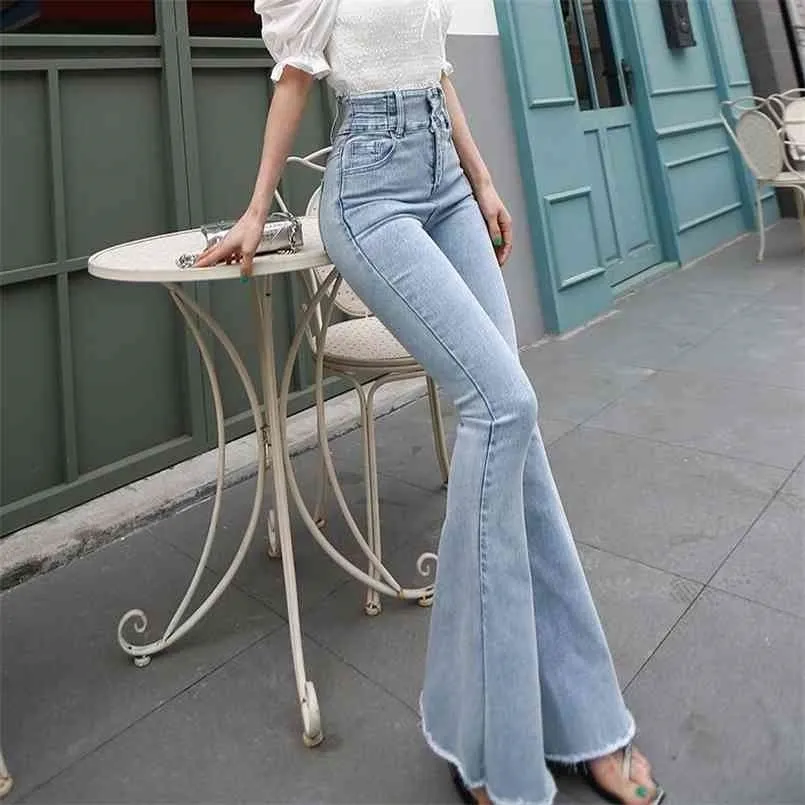 Streetwear High Wasit Flare Jean Vintage Stretch Denim Skinny Szeroki Nogi Spodnie Plus Rozmiar Kobiet Spodnie Mujer 210809