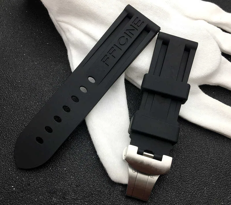 Cinturino per orologio nero da 24 mm cinturino in gomma siliconica morbida naturale adatto per strumenti per cinturino Panerai fibbia a farfalla per cintura Pam111/441 H0915