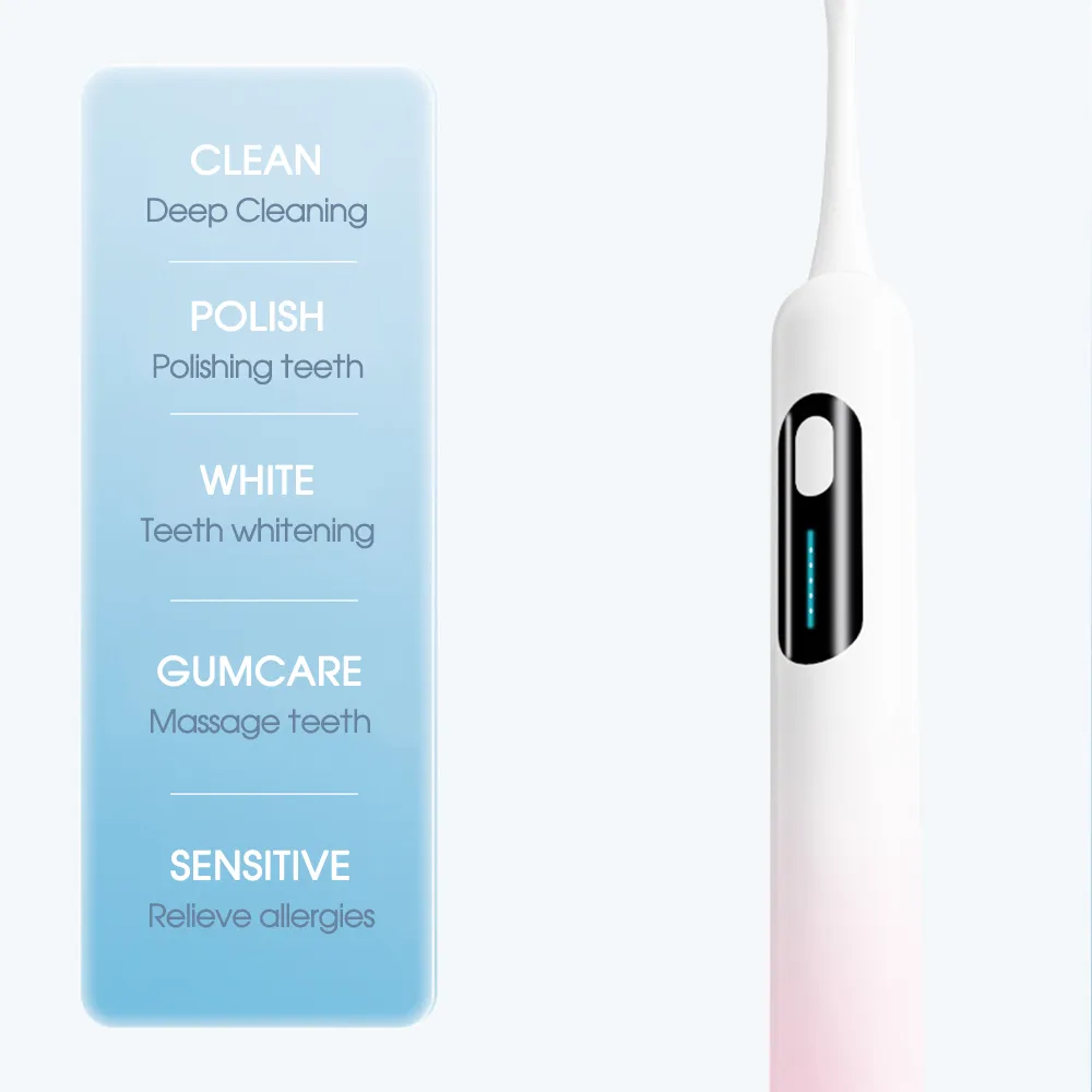 Mundduschen, USB wiederaufladbar, LCD-Bildschirm, IPX7 wasserdicht, intelligente elektrische Schallzahnbürste, 5 Modi, Mundpflege-Zahnbürste für Erwachsene