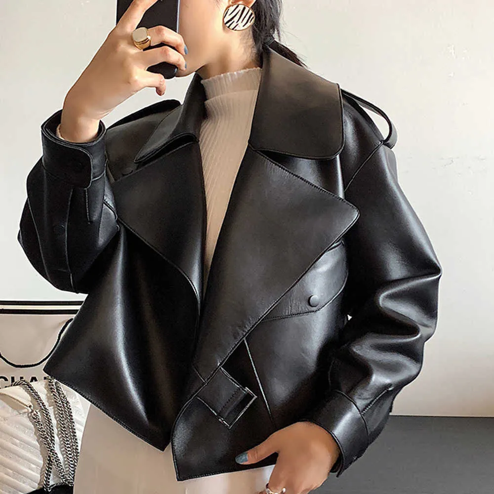 Save Big on Bulk Black Short Leather Jackets Women Women Black Short Loose  PU Leather Jacket Autumn Winter Soft Faux Leather Coats Street Casual
