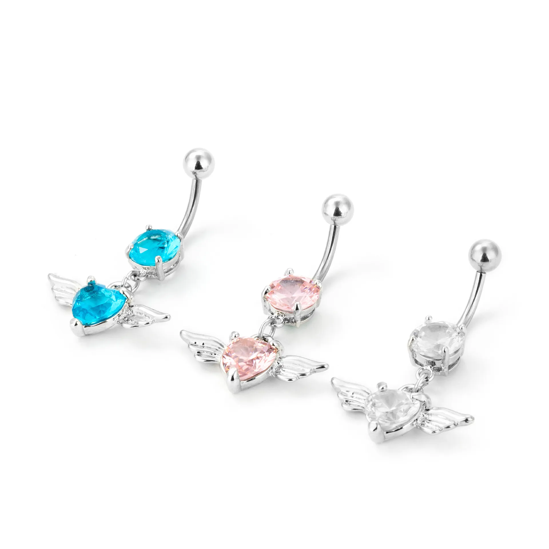 Piercing doble corazón colgante anillo ombligo ombligo rosa, azul, blanco cristal forma forma colgora personalidad cuerpo joyería accesorios mujer moda moda
