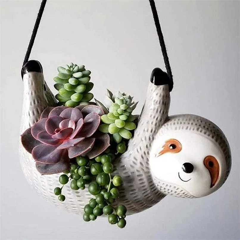 Flowerpots Outdoor Planters Succulent Plant Pots Sloth Hanging Planter Flower Indoor Home Garden Decor 211130